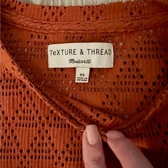 Madewell Modern Tie-Front Tee in Geo-Eyelet - Rust - Picture 3 of 11